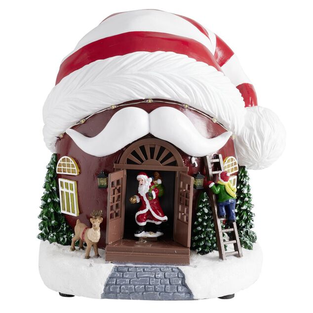 Village de No&euml;l LED anim&eacute; sc&egrave;ne maison bonnet 21x20xH21,5cm