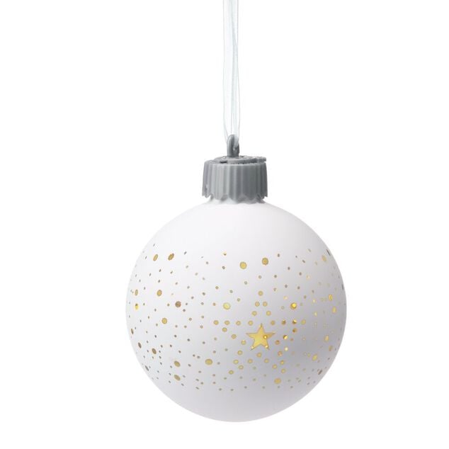 Boule de No&euml;l lumineuse motif ajour&eacute; verre blanc 1LED &Oslash;8cm