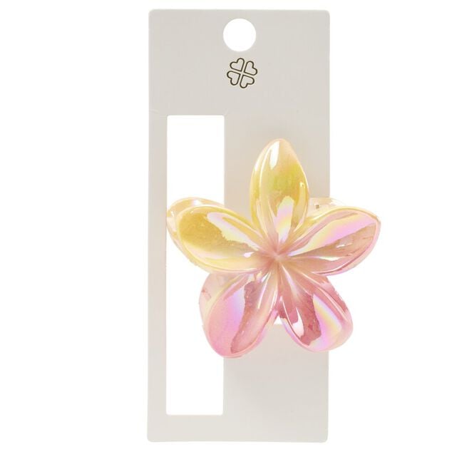 Pince cheveux fleur de tiar&eacute; rose et jaune L10cm