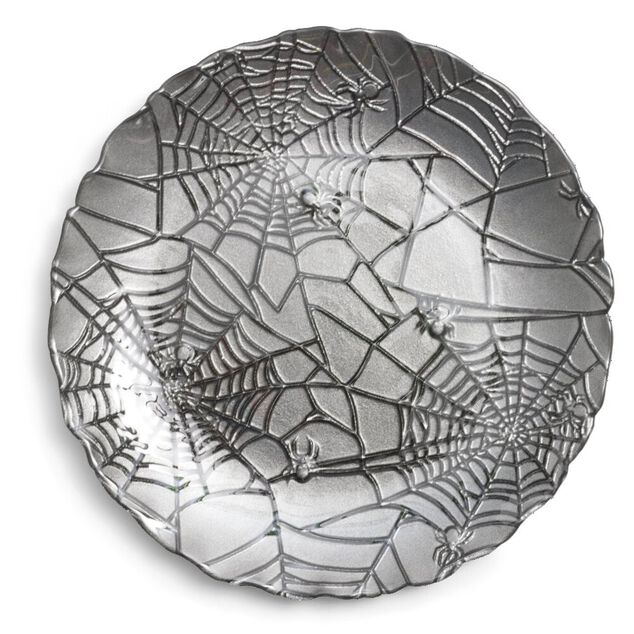 Assiette &agrave; dessert en verre gris Halloween &Oslash;21cm