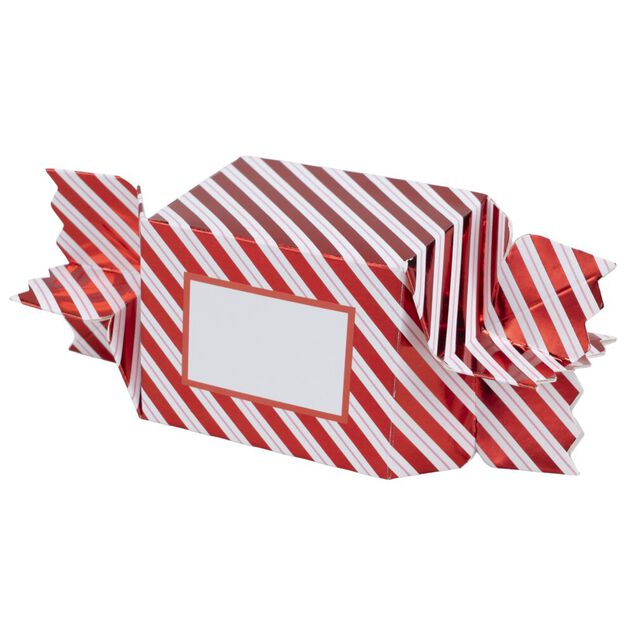 Bo&icirc;te emballage cadeaux forme bonbon de No&euml;l &agrave; monter x4 rouge et blanc