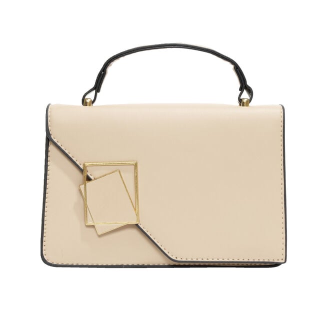 Sac &agrave; main simili beige et noir avec bandouli&egrave;re amovible 19,5x7,5xH13cm