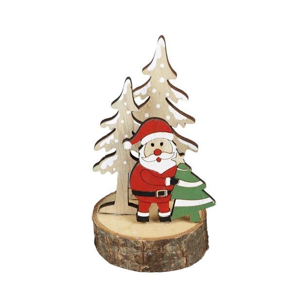 Rondin bois avec déco Noël à poser Ø7xH12cm (3 modèles)