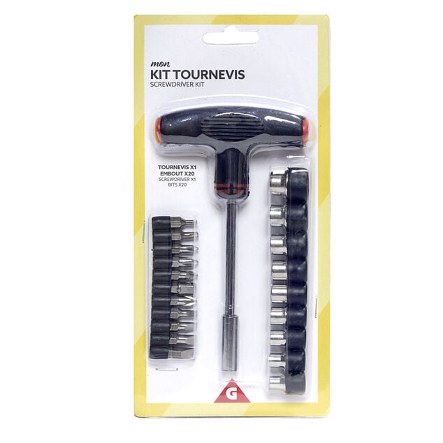 Tournevis à poignée en T avec 20 embouts H15cm