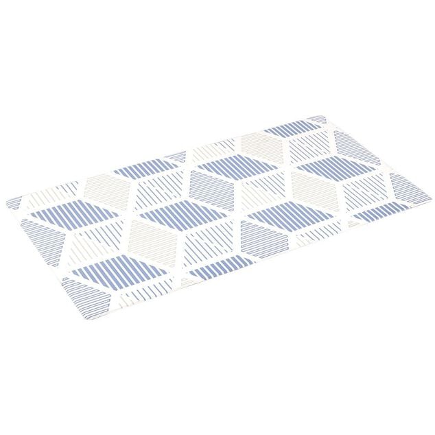 Tapis vinyle confort imprim&eacute; bleu et blanc 100x50cm