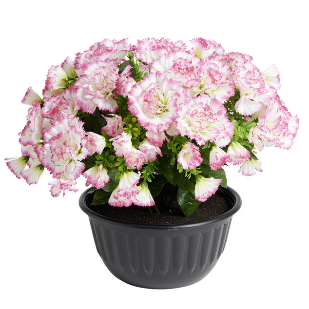 Pot fleur artificielle oeillet rose et blanc 14 tiges &Oslash;30xH23cm