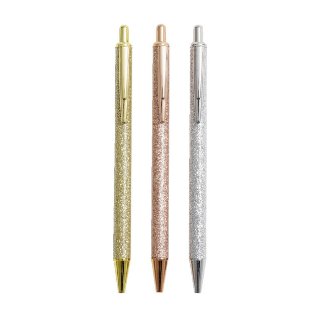 Stylo &agrave; bille bleu r&eacute;tractable design paillet&eacute; x3