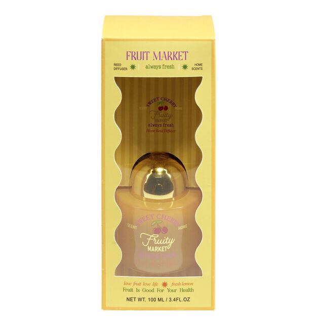 Diffuseur d'ambiance 100ml Fruit Market avec b&acirc;tonnets &Oslash;7xH7,5cm (2 mod&egrave;les)