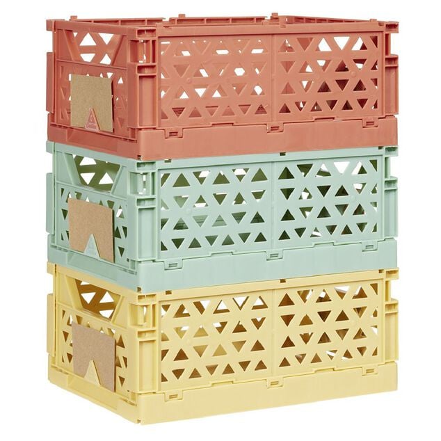 Caisse pliable avec porte-&eacute;tiquette jaune L17xl12,5xH7cm