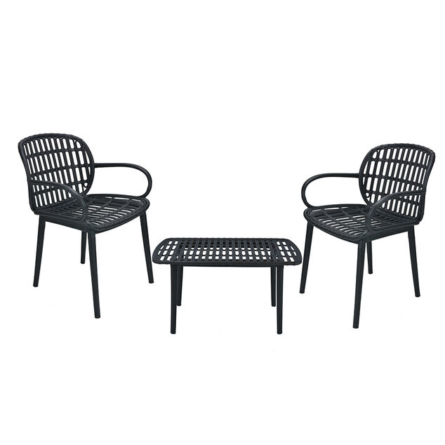 Salon de jardin 2 personnes pin rev&ecirc;tement noir