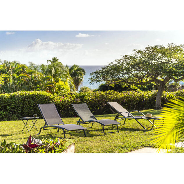 Bain de soleil Bahia pliant 5 positions gris 182x55xH34-92cm