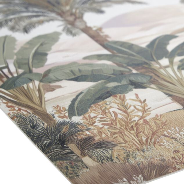 Tapis vinyle rectangulaire paysage exotique tons vert et marron 38x60cm