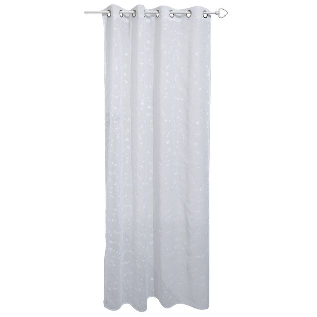 Voilage &agrave; oeillets motif brod&eacute; fleur blanc