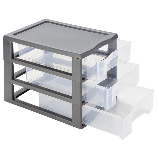 Tour de rangement A4 3 tiroirs grise et transparente 12L