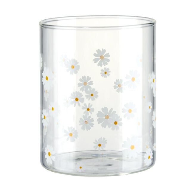 Verre 300ml en verre d&eacute;cor marguerite &Oslash;8xH10cm