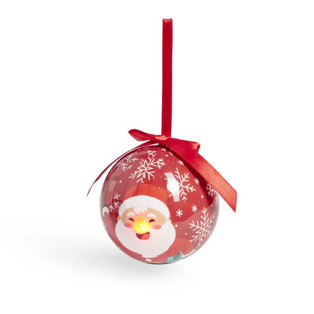 Boule de No&euml;l &agrave; suspendre avec nez rouge LED &Oslash;8cm (4 mod&egrave;les)