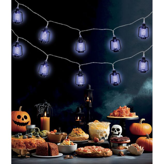 Guirlande Halloween LED x10 lanterne noir L165cm