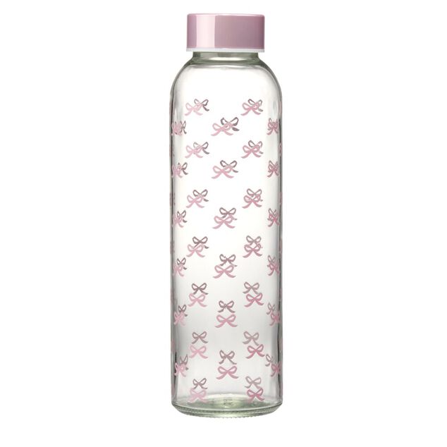 Bouteille en verre 500ml d&eacute;cor&eacute; motif noeuds rose &Oslash;6xH22cm