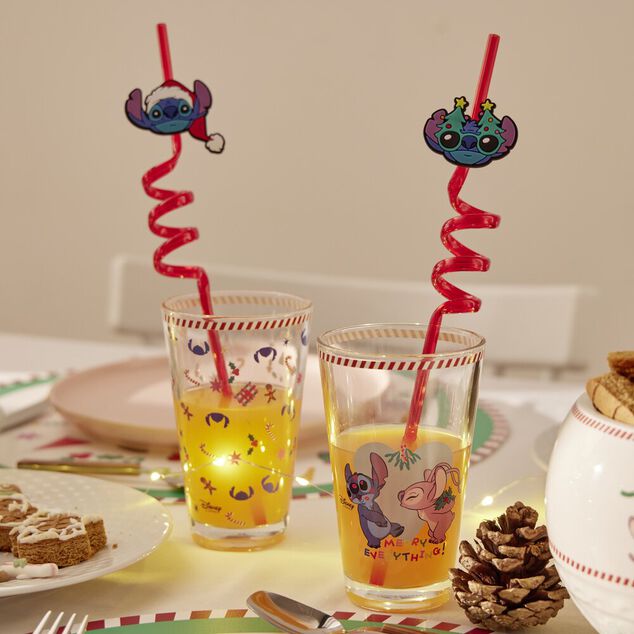 Paille enfant x4 Stitch Disney Noël plastique réutilisable L27cm