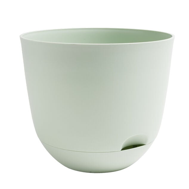 Pot rond avec r&eacute;serve d'eau plastique vert &Oslash;29,5xH25,8cm