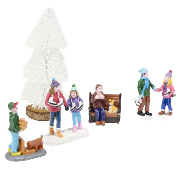 D&eacute;cor village de No&euml;l x3 figurines et sapin