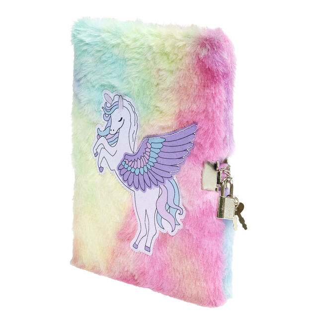 Carnet de note aspect peluche 14,8x21cm - 2 mod&egrave;les licorne ou arc-en-ciel
