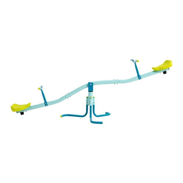 Tr&eacute;buchet enfant balan&ccedil;oire horizontale tape-fesses bleu et vert 171x55xH62cm