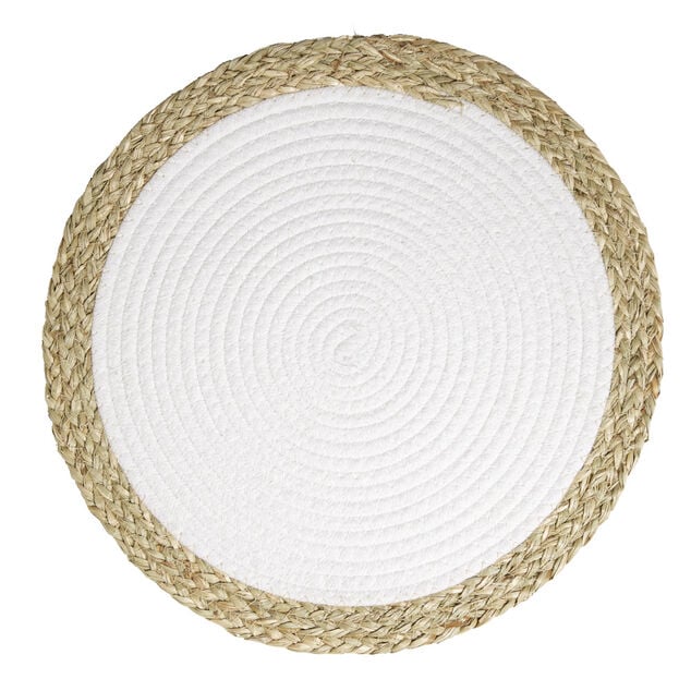 Set de table rond coton et paille tress&eacute; &Oslash;38cm (2 mod&egrave;les)