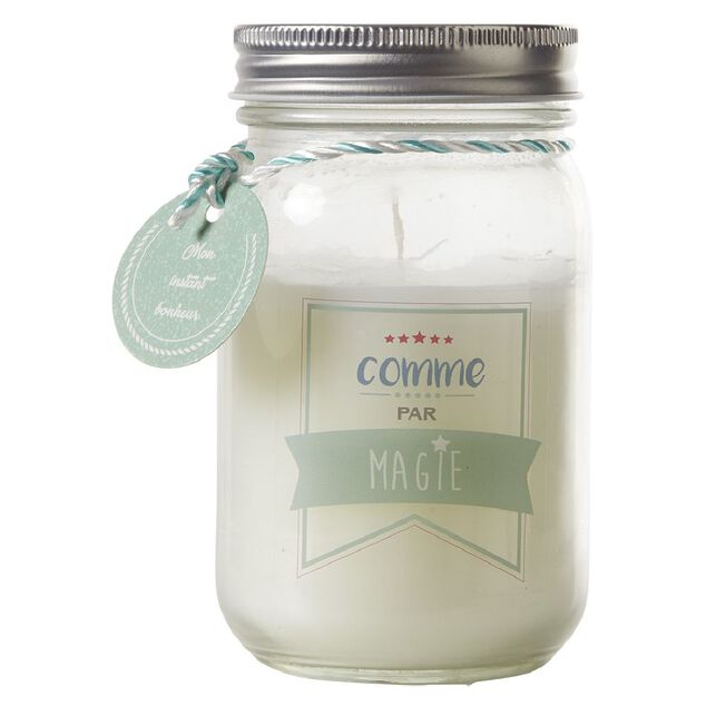 Bougie dans bocal imprim&eacute; message parfum amande