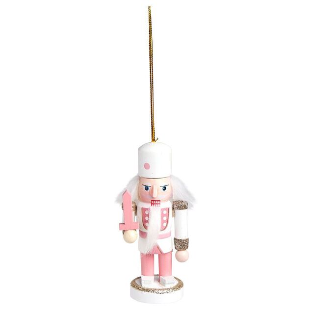 D&eacute;coration &agrave; suspendre Casse-noisette en bois rose et blanc H10cm