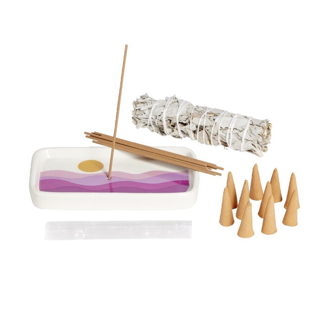 Coffret m&eacute;ditation kit encens/sauge/s&eacute;l&eacute;nite
