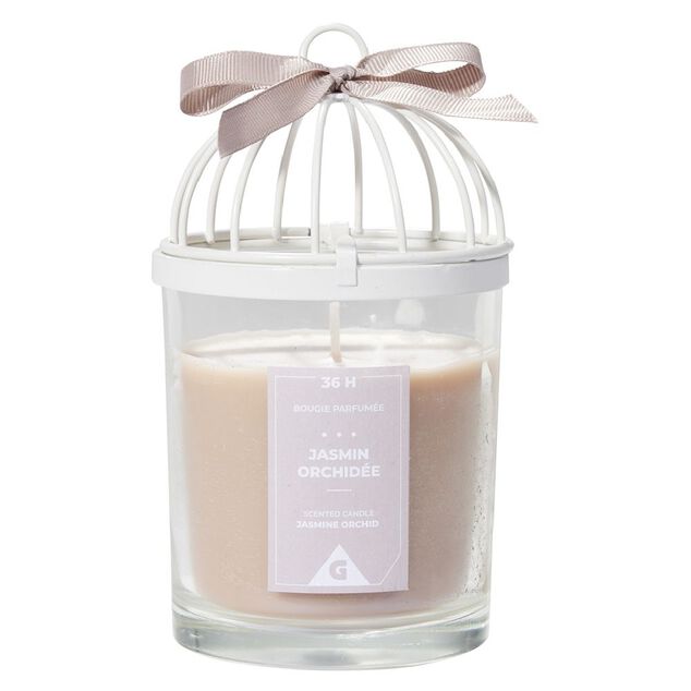 Bougie parfumée cage à oiseau senteur jasmin orchidée 36H