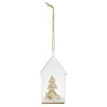 Décoration à suspendre maison en verre avec sapin en bois H12cm