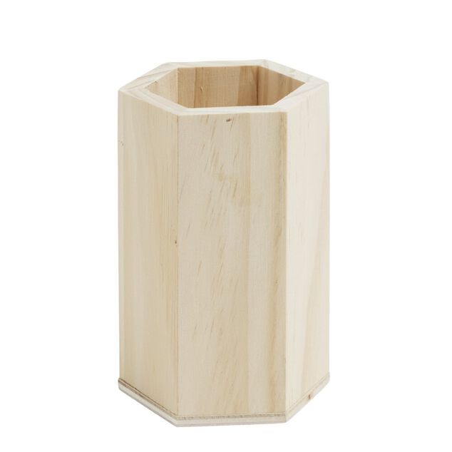 Pot &agrave; crayon en bois hexagonal &agrave; personnaliser &Oslash;7,5x10cm
