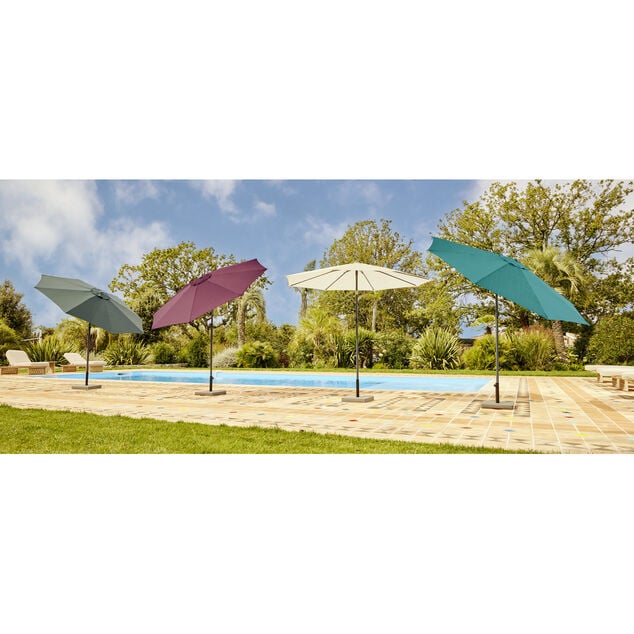 Parasol centr&eacute; rond Java inclinable hauteur ajustable gris UPF50+ &Oslash;250xH185-245cm