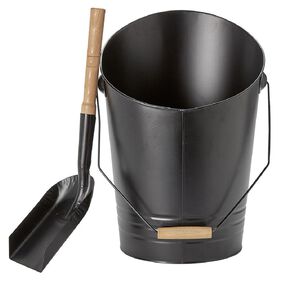Relaxdays – Seau à cendres noir en acier 24 litres – Couvercle hermétique – Poignée en bois pour transport