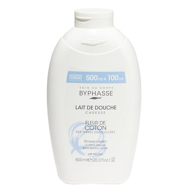 Lait de douche Byphasse caresse fleur de coton pH neutre 600ml
