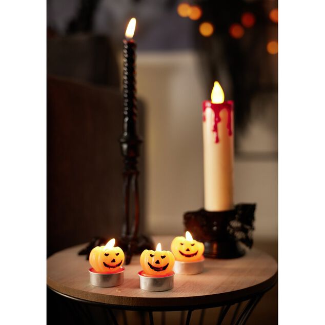 Lot de 3 bougies Halloween forme citrouille orange