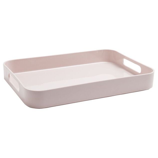Plateau rectangulaire avec poign&eacute;es uni rose
