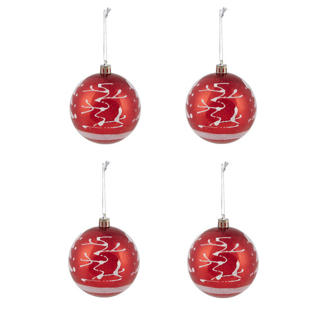 Boule de No&euml;l rouge blanche x4