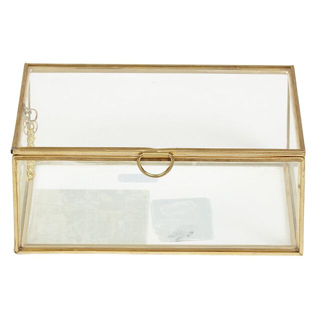 Bo&icirc;te de rangement en verre contour laiton L14 cm