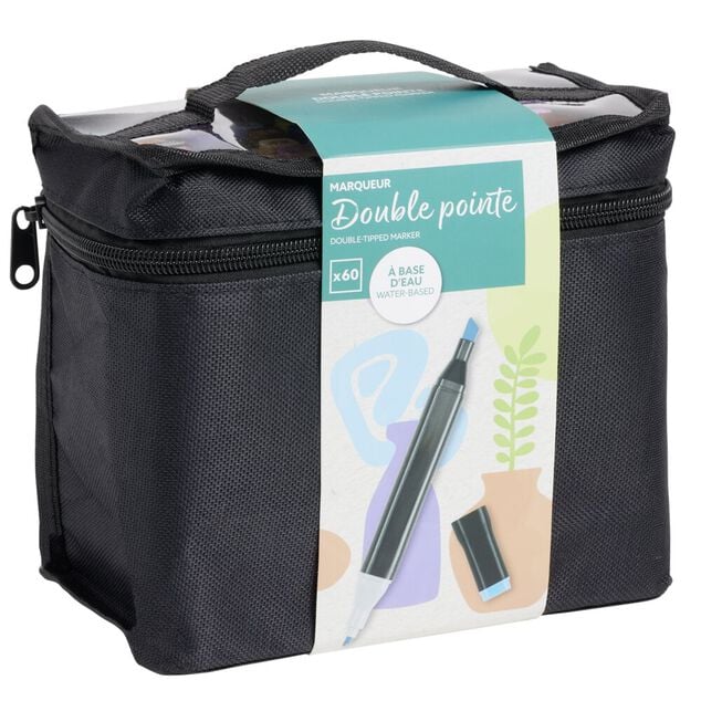 Marqueur double pointe x60 dans pochette transport noir 18,5x12xH16cm