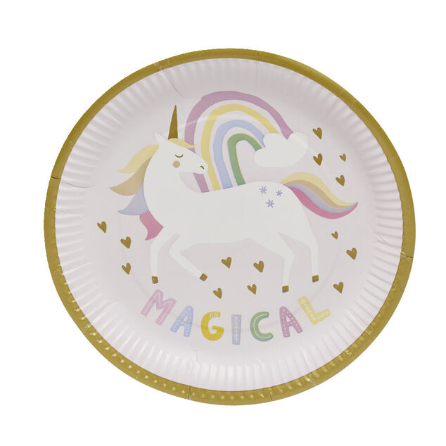 Assiette carton x8 motif licorne Ø23cm