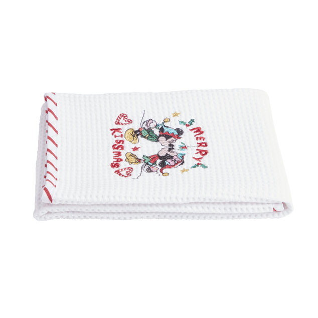 Torchon No&euml;l Disney Mickey Minnie nid d'abeille 50x70cm