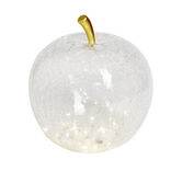 D&eacute;coration LED en verre pomme effet craquel&eacute; transparent &Oslash;7xH8cm