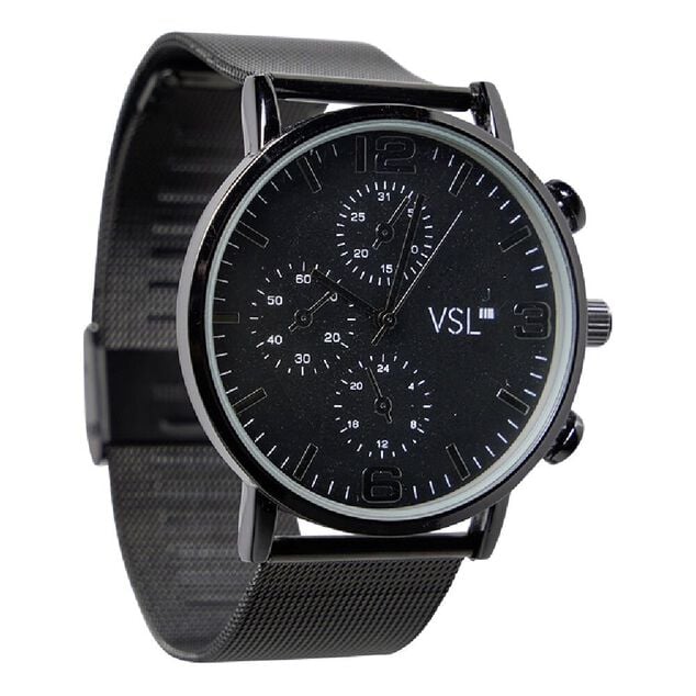 Montre ronde bracelet milanais m&eacute;tal noir