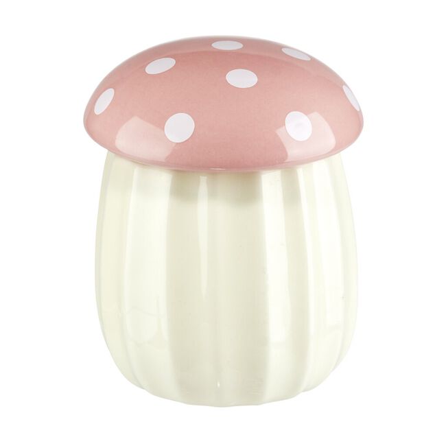 Bougie d&eacute;corative parfum floral forme champignon rose et blanc 35H