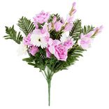 Fleur artificielle piquet rose/lisianthus/gerbera blanc et rose 18 têtes
