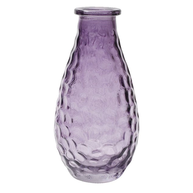 Vase verre color&eacute; forme bouteille d&eacute;cor relief &Oslash;6xH13cm&Oslash;7xH14cm (3 mod&egrave;les)