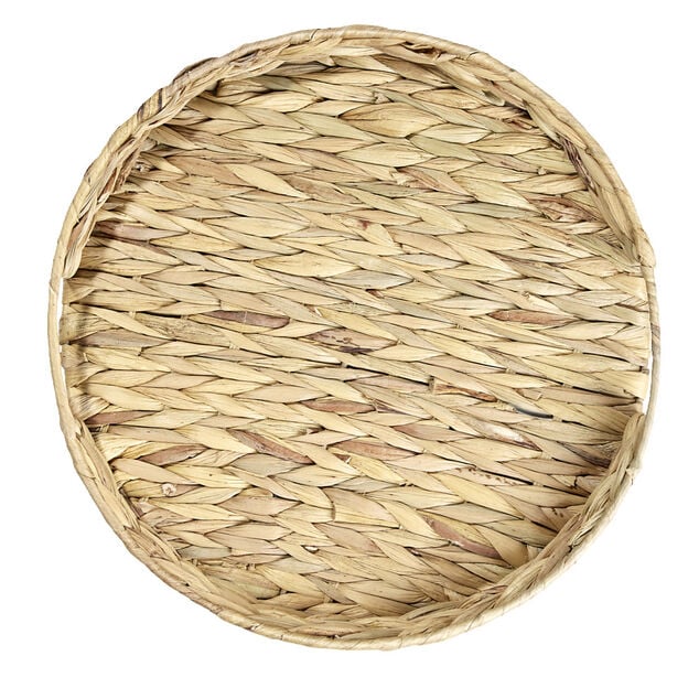 Plateau rond naturel en jacinthe tress&eacute;e &Oslash;35xH5cm